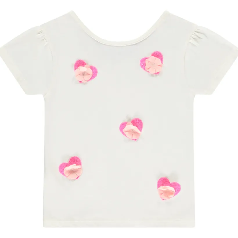 T-shirt manches courtes avec sequins et pétales en reliefs pour fille