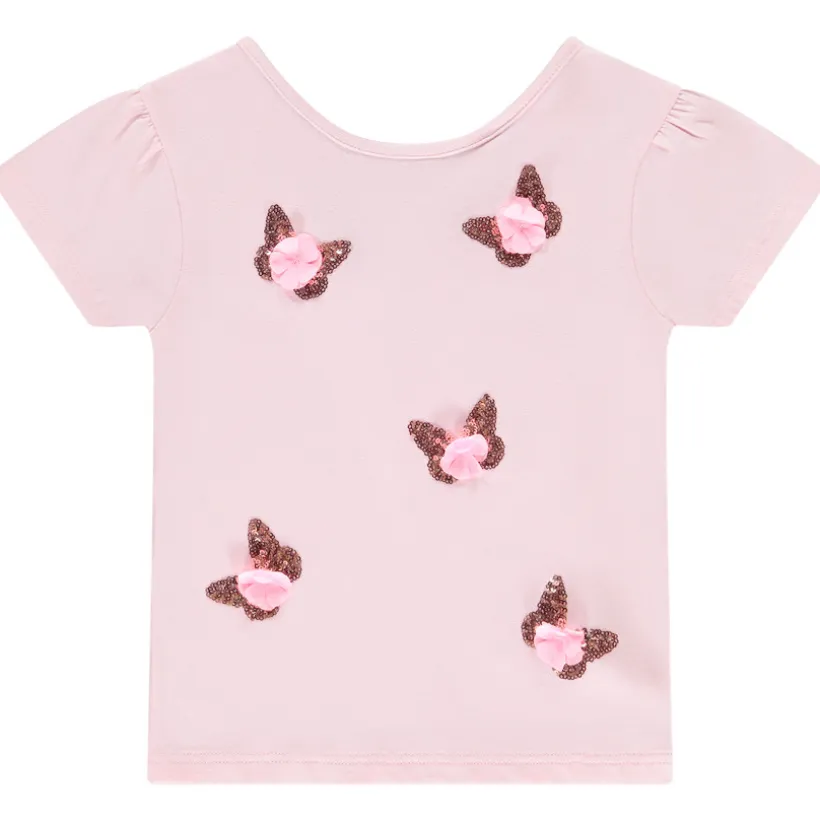 T-shirt manches courtes avec sequins et pétales en reliefs pour fille
