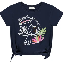 T-shirt manches courtes avec toucan en cording et nouettes pour fille