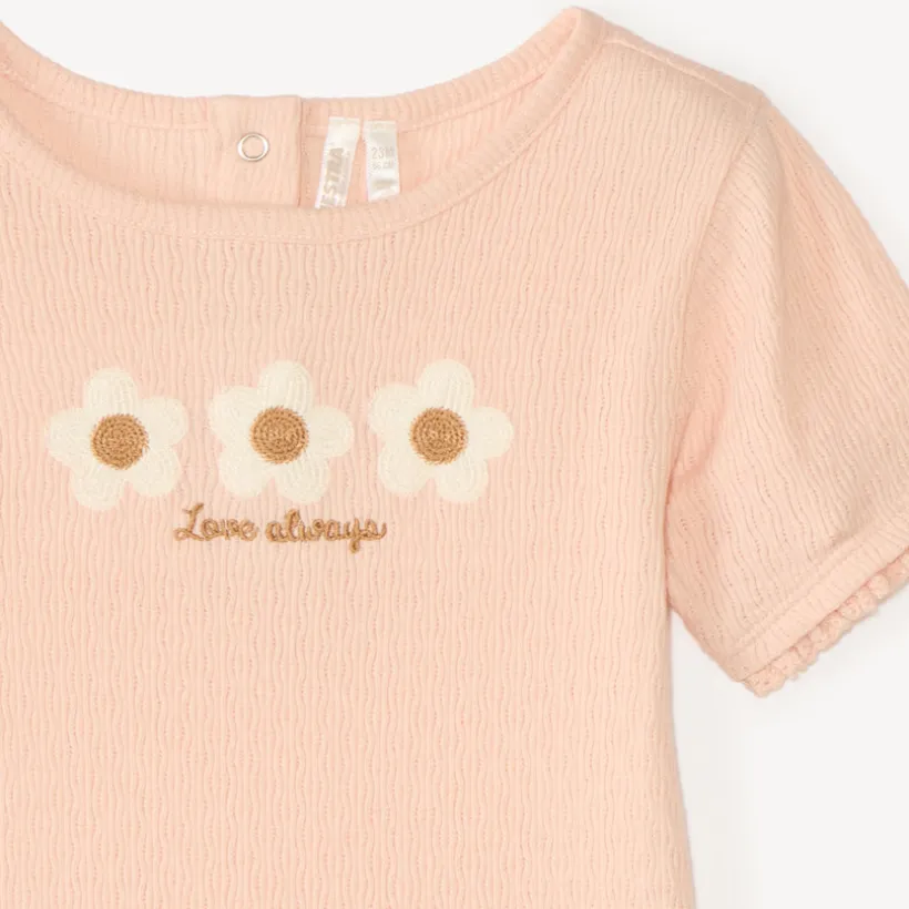 T-shirt manches courtes bébé fille broderie fleurie