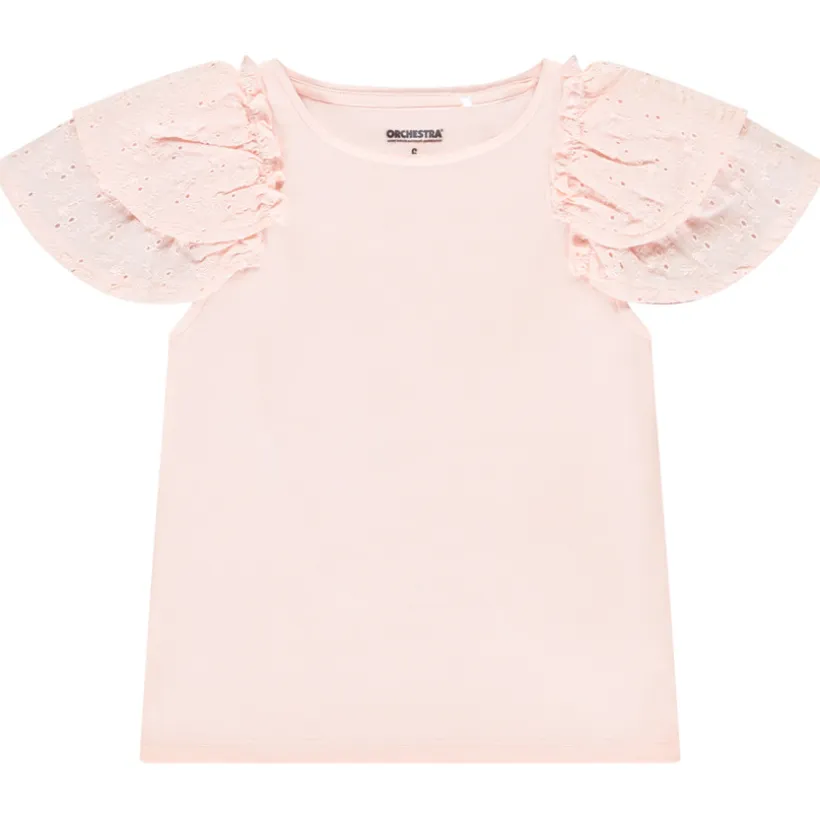 T-shirt manches courtes brodées et volantées pour fille