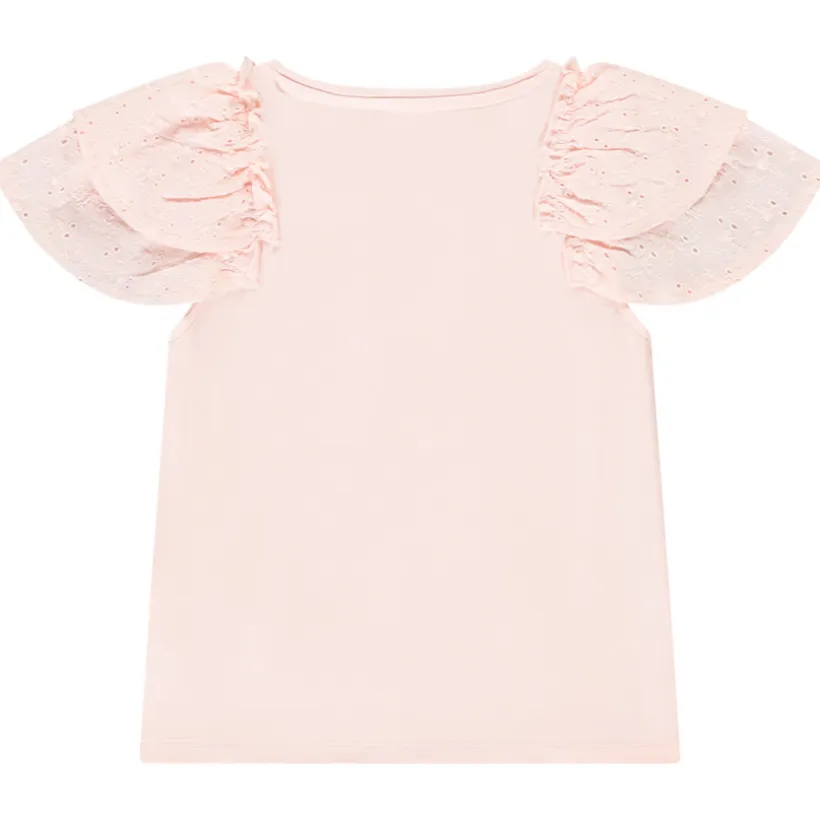T-shirt manches courtes brodées et volantées pour fille