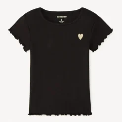 T-shirt manches courtes côtelé à cœur brodé pour fille