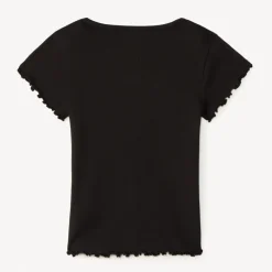 T-shirt manches courtes côtelé à cœur brodé pour fille