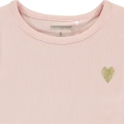 T-shirt manches courtes côtelé à cœur brodé pour fille