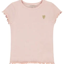 T-shirt manches courtes côtelé à cœur brodé pour fille