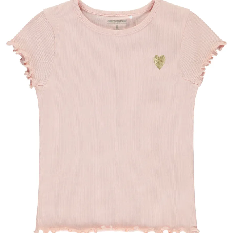T-shirt manches courtes côtelé à cœur brodé pour fille