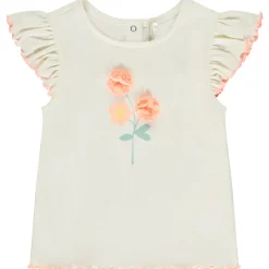 T-shirt manches courtes côtelé à fleurs 3D pour bébé fille