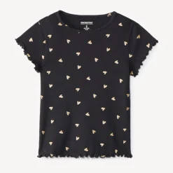 T-shirt manches courtes côtelé imprimé cœurs pailletés pour fille
