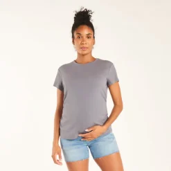 T-shirt manches courtes de grossesse côtelé uni à fronces