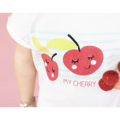 T-shirt manches courtes en coton bio print fruits pailletés