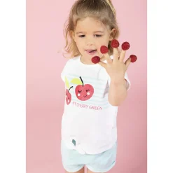 T-shirt manches courtes en coton bio print fruits pailletés