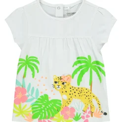 T-shirt manches courtes en jersey avec print jungle et noeud fantaisie pour bébé fille