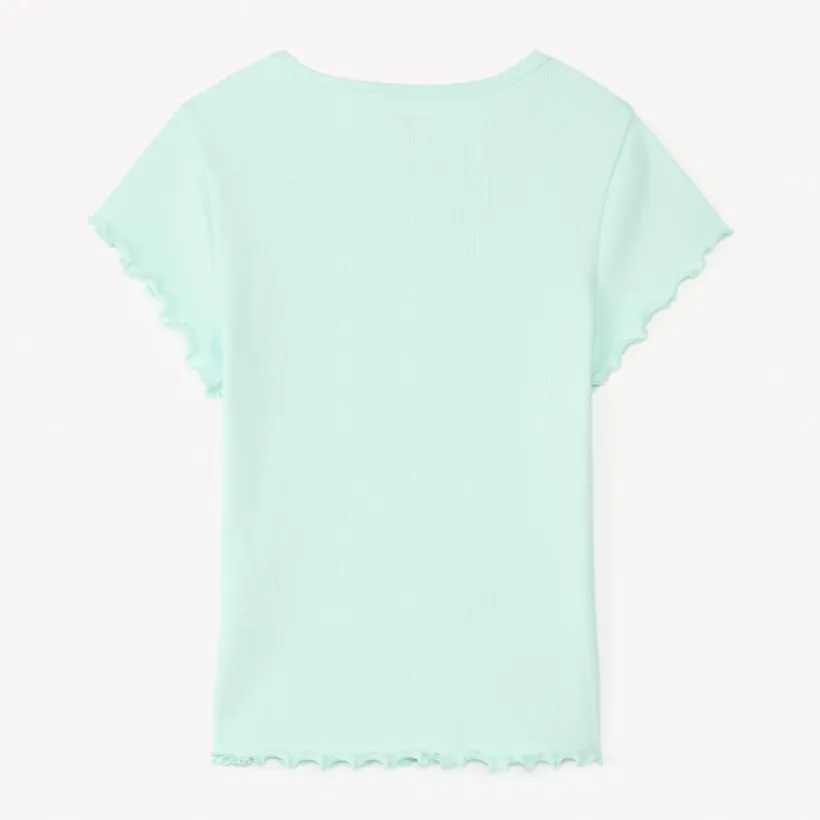 T-shirt manches courtes en maille côtelée uni broderie cœur pour fille