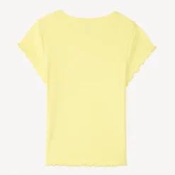 T-shirt manches courtes en maille côtelée uni broderie cœur pour fille