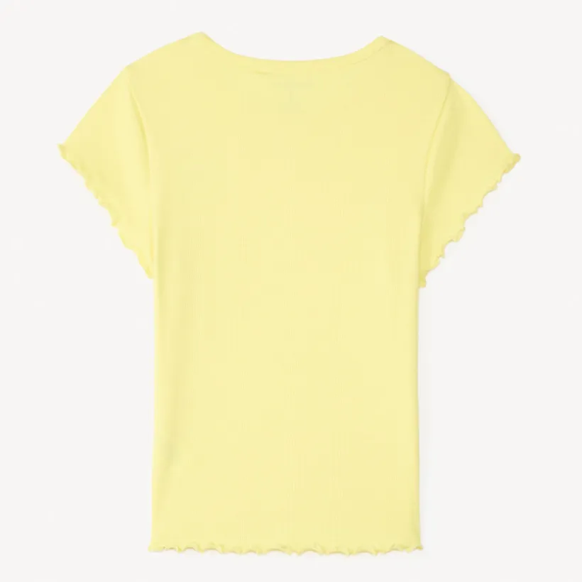 T-shirt manches courtes en maille côtelée uni broderie cœur pour fille