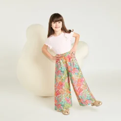 T-shirt manches courtes en maille côtelée uni broderie cœur pour fille