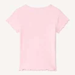 T-shirt manches courtes en maille côtelée uni broderie cœur pour fille