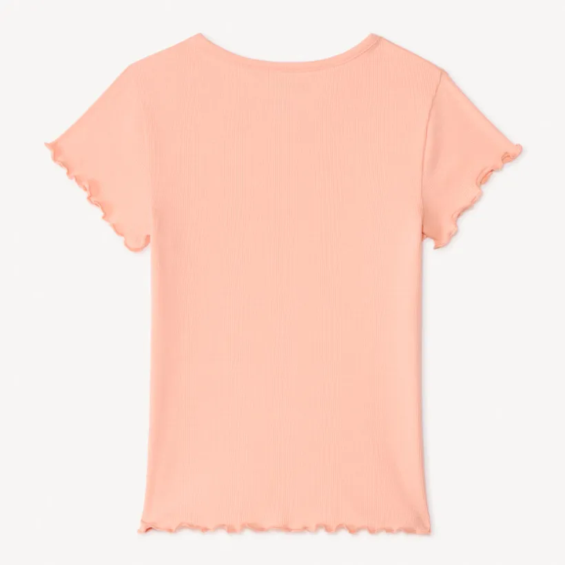 T-shirt manches courtes en maille côtelée uni broderie cœur pour fille
