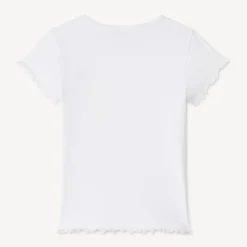 T-shirt manches courtes en maille côtelée uni broderie cœur pour fille