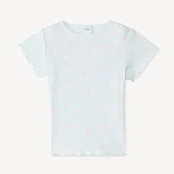 T-shirt manches courtes en maille côtelée imprimé fantaisie pour bébé fille