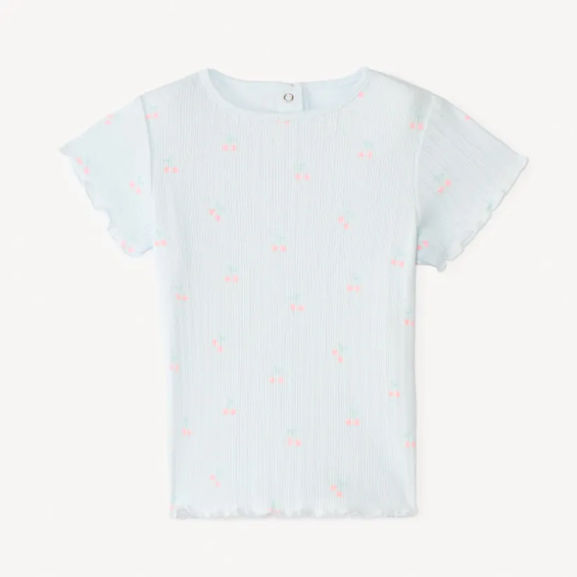 T-shirt manches courtes en maille côtelée imprimé fantaisie pour bébé fille