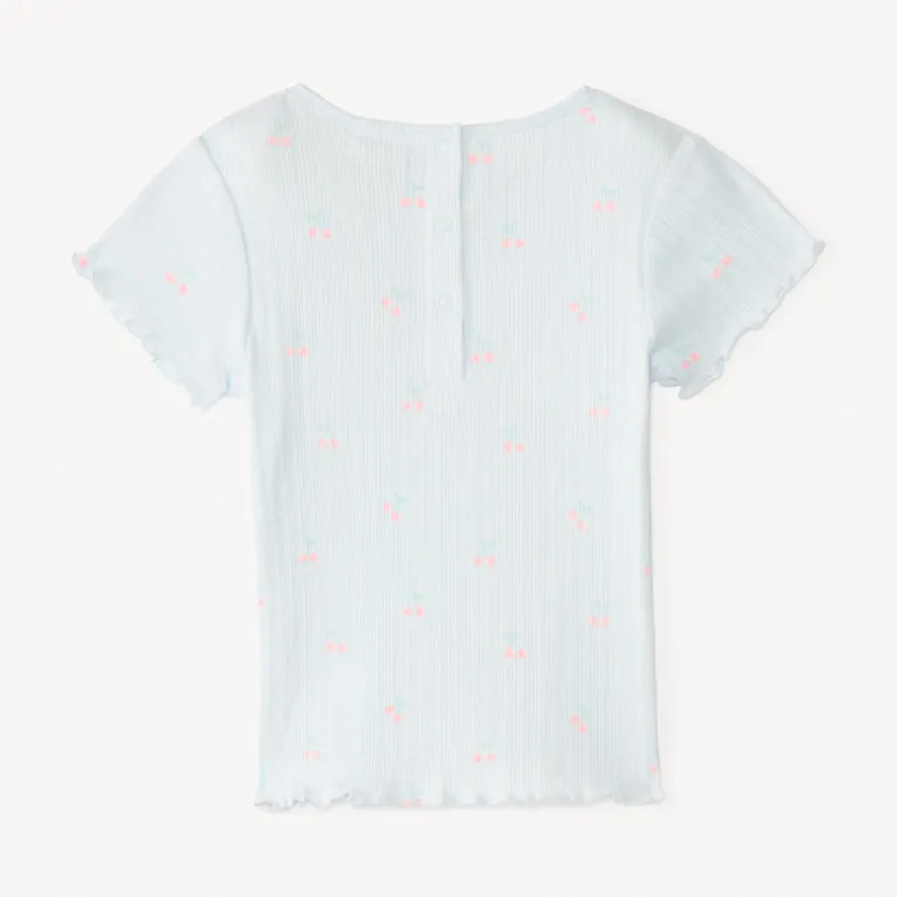 T-shirt manches courtes en maille côtelée imprimé fantaisie pour bébé fille