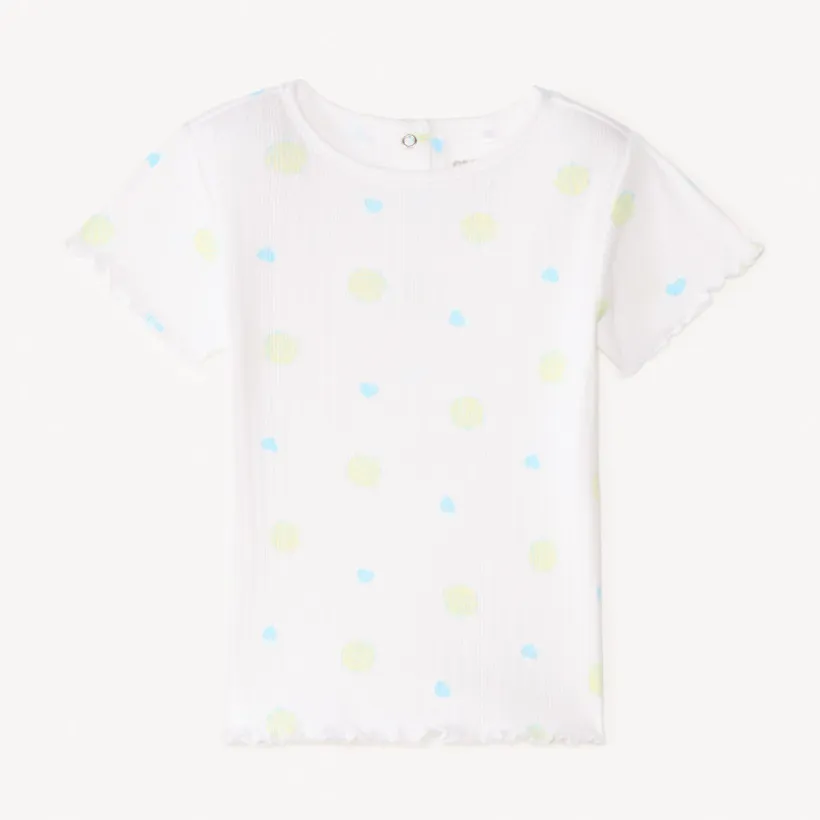 T-shirt manches courtes en maille côtelée imprimé fantaisie pour bébé fille