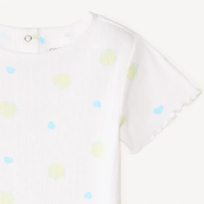 T-shirt manches courtes en maille côtelée imprimé fantaisie pour bébé fille