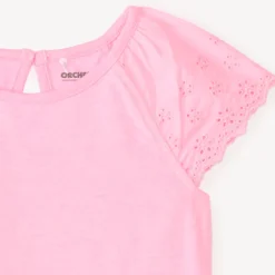 T-shirt manches courtes en popeline uni pour bébé fille