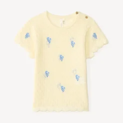 T-shirt manches courtes en tricot broderies fleurs pour bébé fille