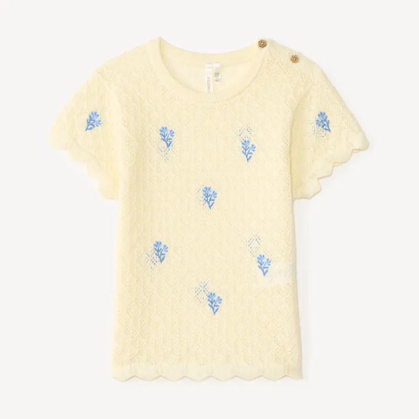 T-shirt manches courtes en tricot broderies fleurs pour bébé fille