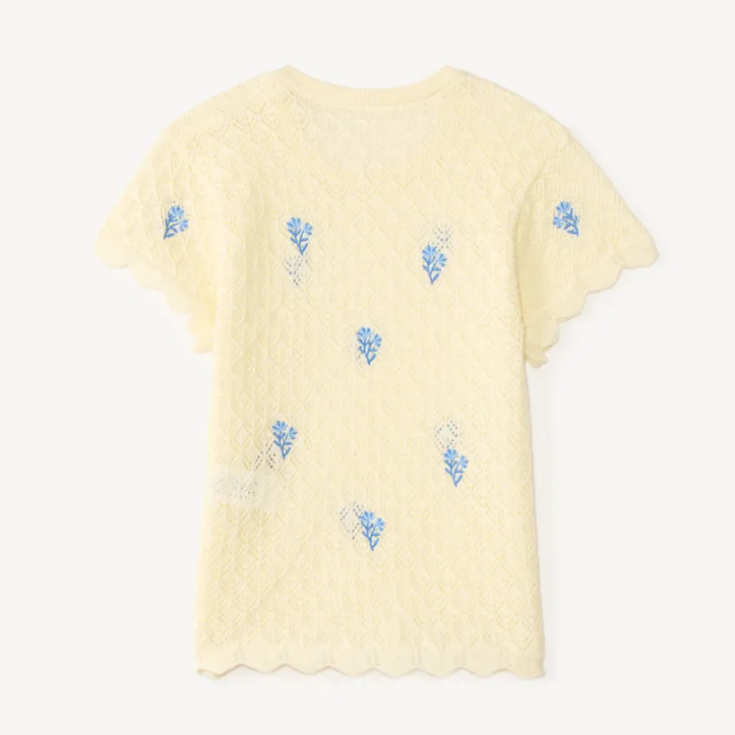 T-shirt manches courtes en tricot broderies fleurs pour bébé fille