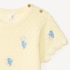 T-shirt manches courtes en tricot broderies fleurs pour bébé fille