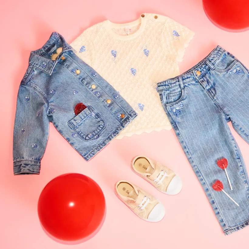 T-shirt manches courtes en tricot broderies fleurs pour bébé fille