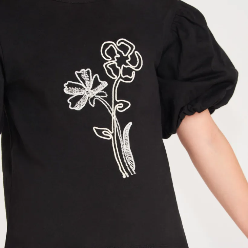 T-shirt manches courtes fille fleurs en cording