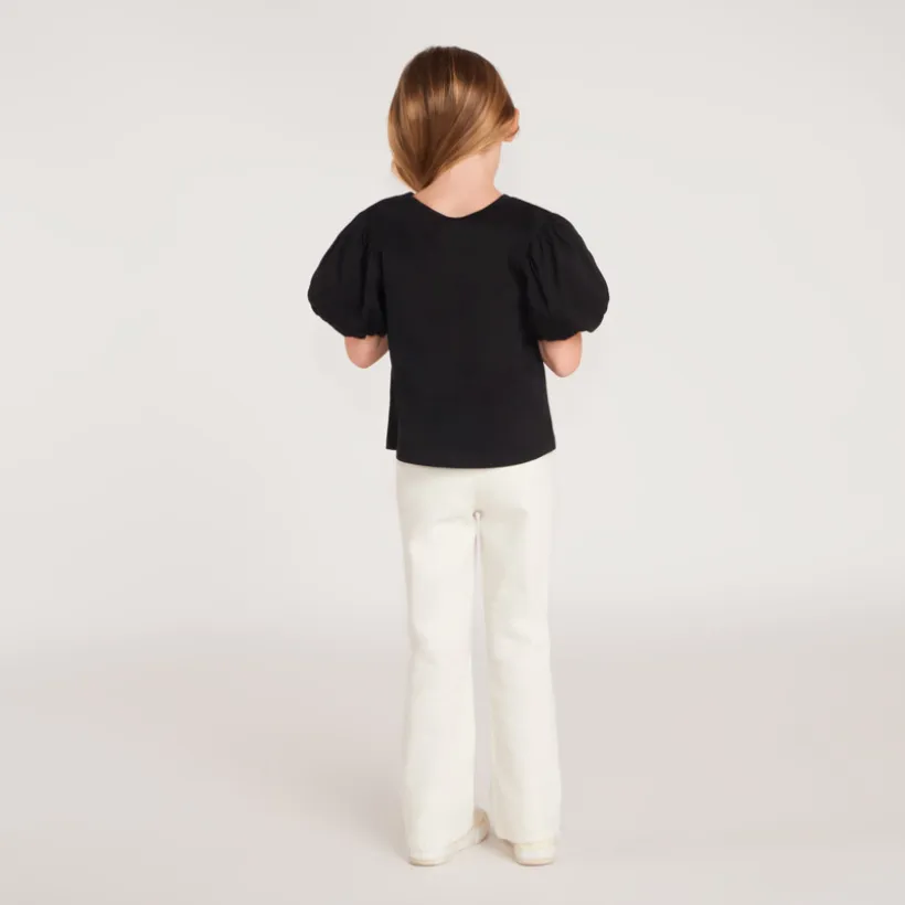 T-shirt manches courtes fille fleurs en cording