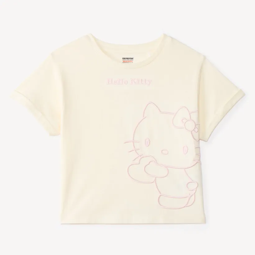 T-shirt manches courtes fille oversize broderie Hello Kitty