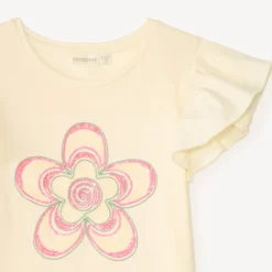T-shirt manches courtes fleurs en cording et sequins pour fille