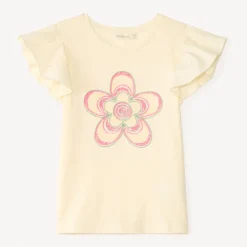 T-shirt manches courtes fleurs en cording et sequins pour fille