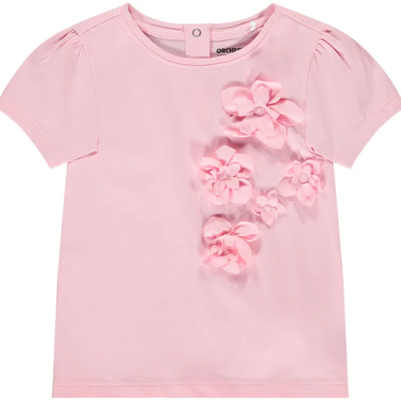 T-shirt manches courtes à fleurs 3D pour bébé fille