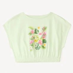 T-shirt manches courtes forme boîte court print fantaisie pour fille