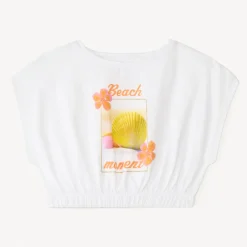 T-shirt manches courtes forme boîte court print fantaisie pour fille