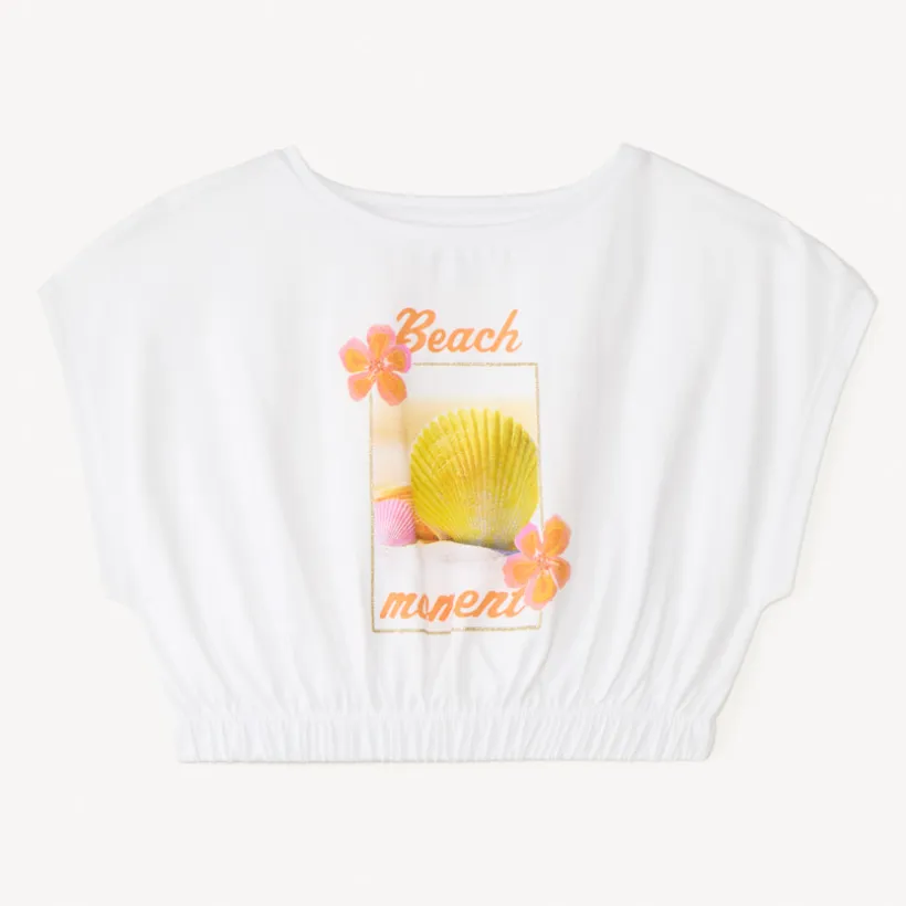 T-shirt manches courtes forme boîte court print fantaisie pour fille