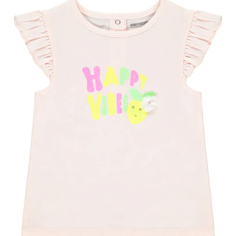 T-shirt manches courtes à motif pailleté fluo pour bébé fille
