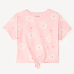 T-shirt manches courtes à nouer imprimé fantaisie pour fille