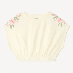 T-shirt manches courtes oversize crop top avec fleurs brodées pour fille