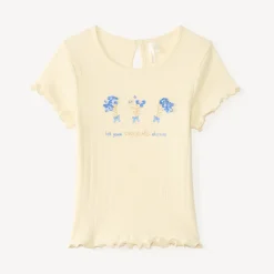 T-shirt manches courtes pointelle avec fleurs en relief pour bébé fille