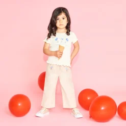 T-shirt manches courtes pointelle avec fleurs en relief pour bébé fille