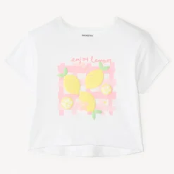T-shirt manches courtes print 3D citron pour fille